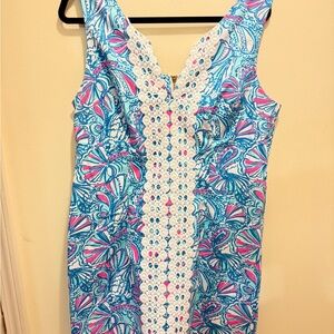 Lilly Pulitzer Blue and Pink Embellished Sheath Dress